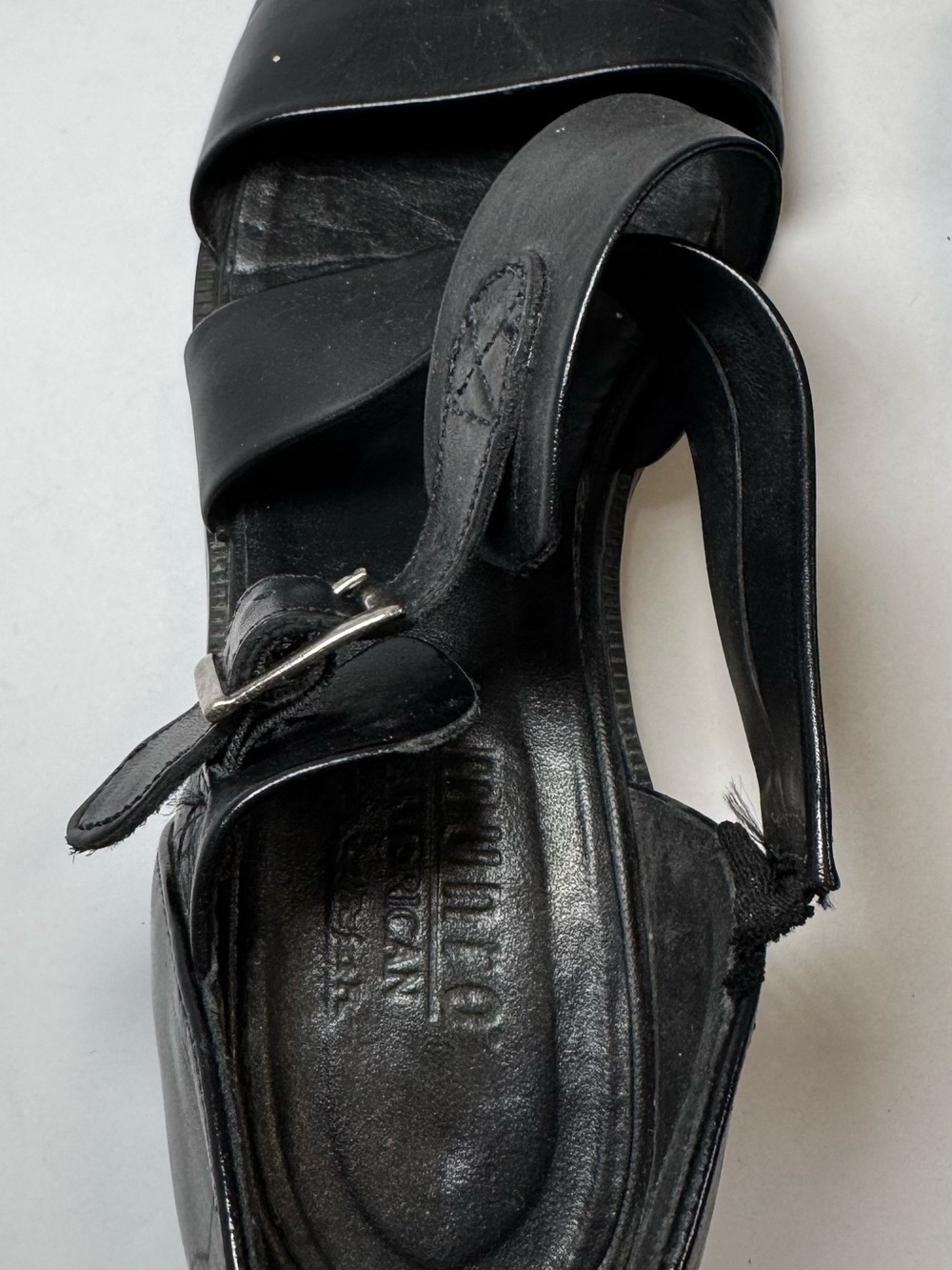 Munro American black leather strappy wedge sandals 7 - Picture 3 of 9